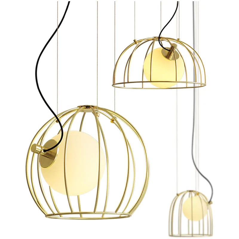 

Post-modern Creative Pendant lights minimalist personality Bar Cafe pendant lamp Gold Birdcage restaurant Glass ball hanglamp