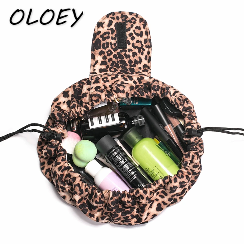 

High Quantity Drawstring Cosmetic Bag Leopard Makeup Pack Large Capacity Travel Bag Organizer Suede Fabric Toiletry Case!