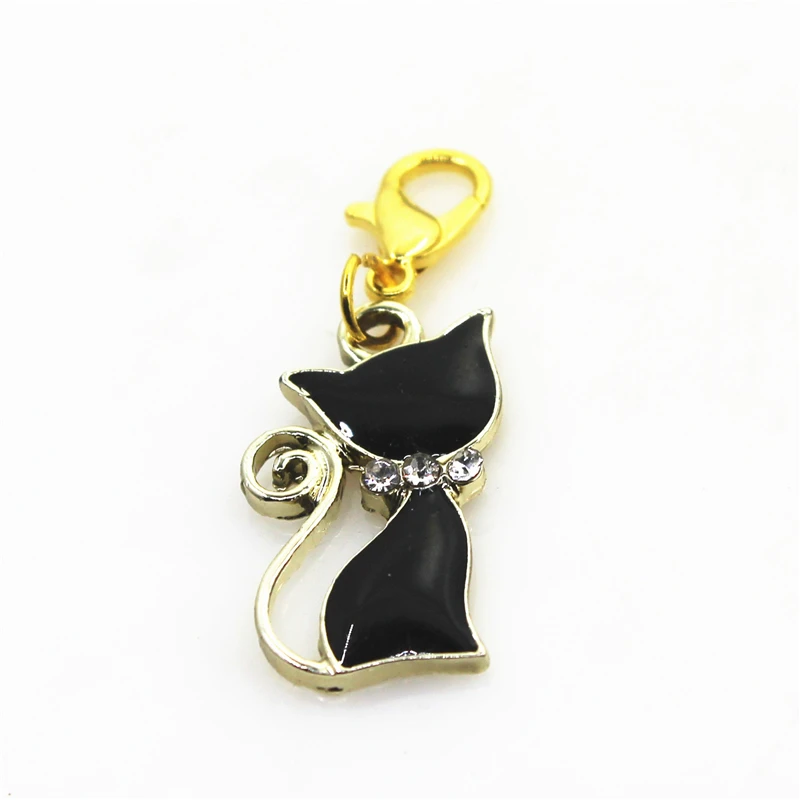 New Arrive 30pcs Gold Black Cat Charm Hanging Dangle Charms Lobster
