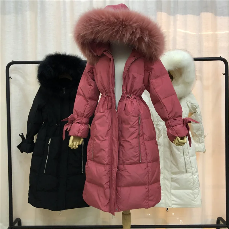 

WSYORE 2019 New Winter Korean Style Large Size Big Fur Collar Parker Down Jacket Female Loose Long Duck Down Coat Women NS1304