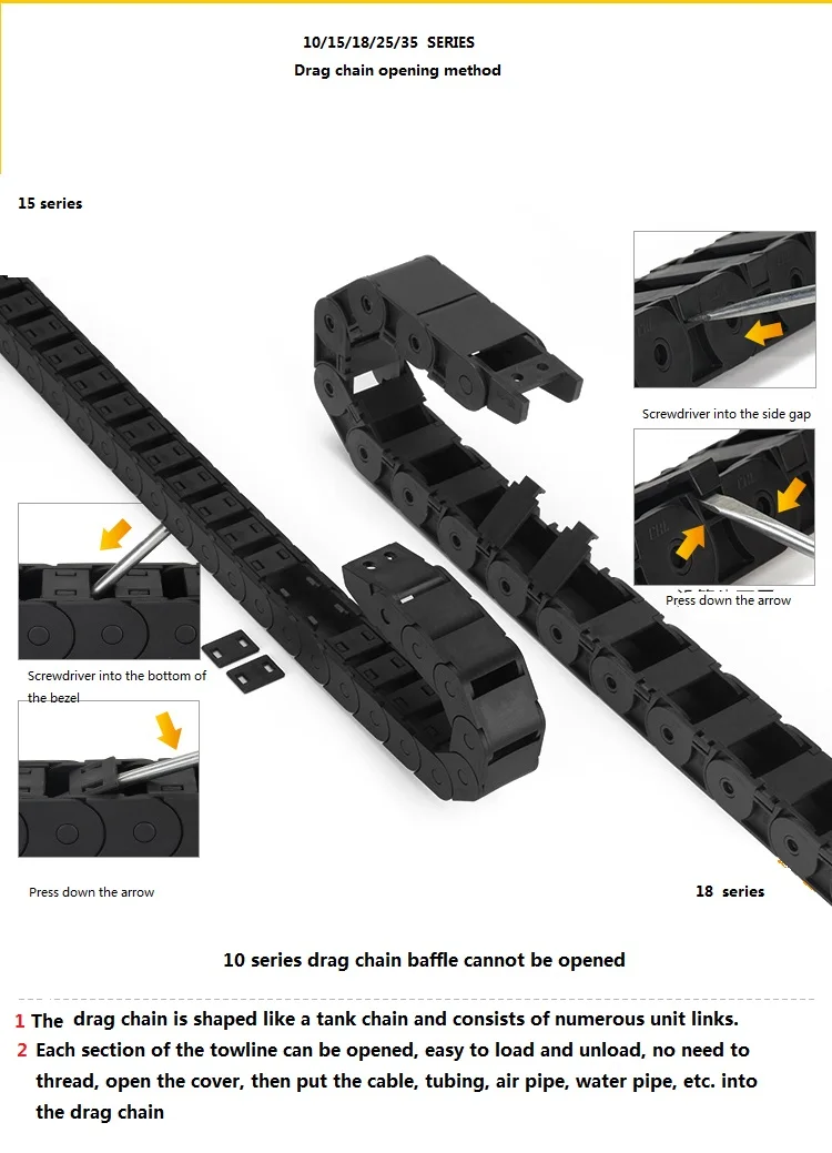Проволочная кабельная цепь 18*18 18*25 18*37 1000 мм 1 м полузакрытое отверстие пластиковая буксирная передача Тяговая цепь машина