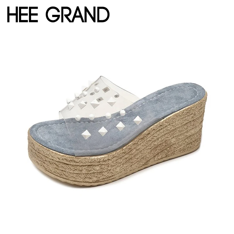HEE GRAND/женские шлепанцы на танкетке с украшением в виде кристаллов модные