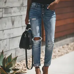 Новое поступление женские джинсовые рваные узкие брюки Топ бренд джинсы стретч Штаны с высокой посадкой Для женщин Высокая талия джинсы