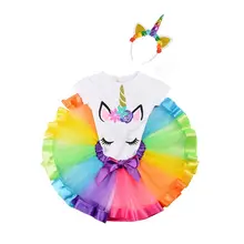 Платье для маленьких девочек для девочек Единорог Туту платье Радуга праздничное платье принцессы от 1 до 8 лет Наряд для дня рождения vestidos de fiesta