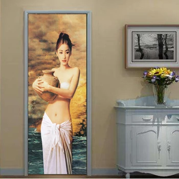 

Character Oil Painting Photo Wall Paper 3D Door Sticker Living Room Bedroom PVC Self-adhesive Door Mural Wall Papel De Parede 3D
