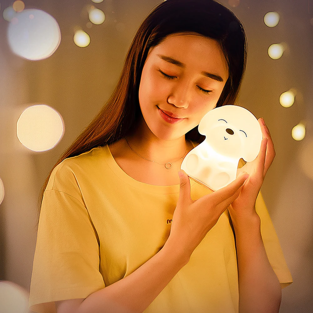 

Strange Dog Shaped Tapping Bedroom Silica Gel Gift Colorful Practical Easy Use USB Charging Home Night Lamp Portable Two Modes
