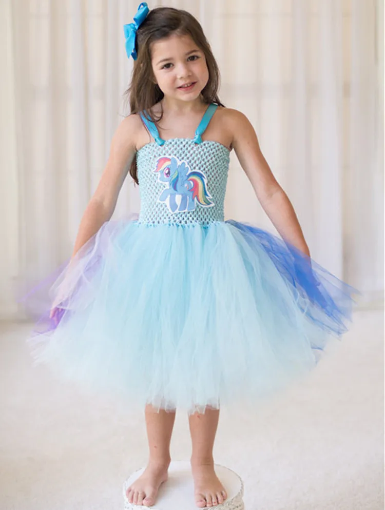 Платье для девочек «Мой маленький пони»; вечерние платья принцессы с героями мультфильмов; карнавальный костюм на Хэллоуин; детская одежда; комплект из 3 предметов - Цвет: blue