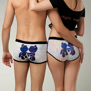 

2 Pcs Couples Underwear cartoon printed Male Underpants man boxer cotton shorts underpants Sexy Women Underwear Panties