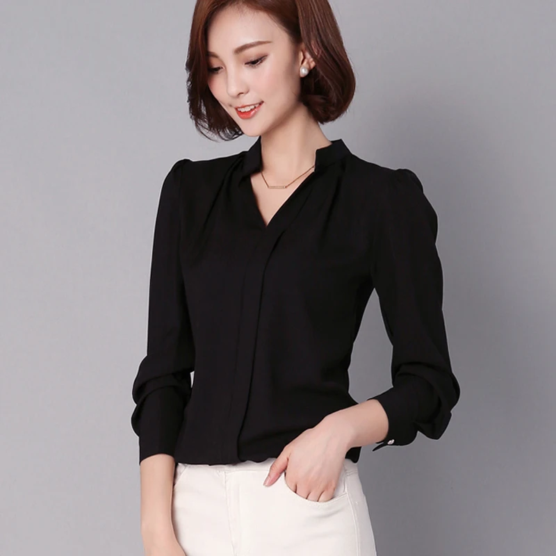 Saiqigui Blusa primavera otoño nuevo Womens elegante Oficina camisa Ropa Mujer manga larga de gasa blusas