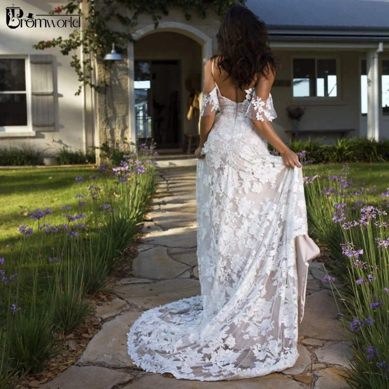 

Vestido De Noiva Beach Wedding Dresses 2019 Boho Wedding Dresses A-Line Lace Appliques Bridal Gowns Country Bride Dress