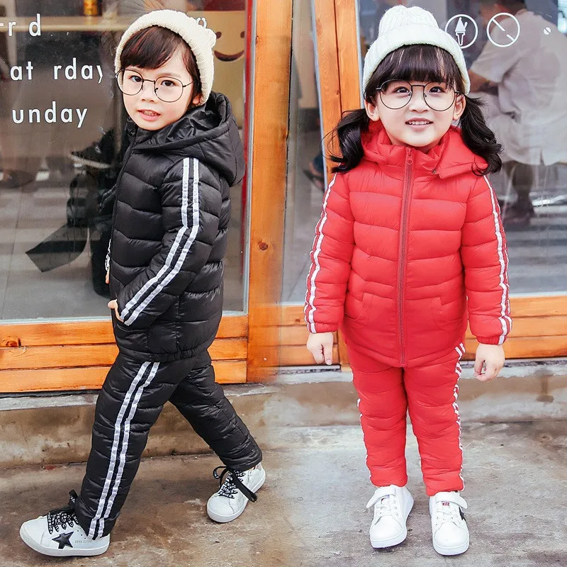 

BINIDUCKLING Boy Girl Sportswear Set Children Warm Coat Down Jacket+Trousers Jacket Ski Suit For Boys Child Winter Clothes