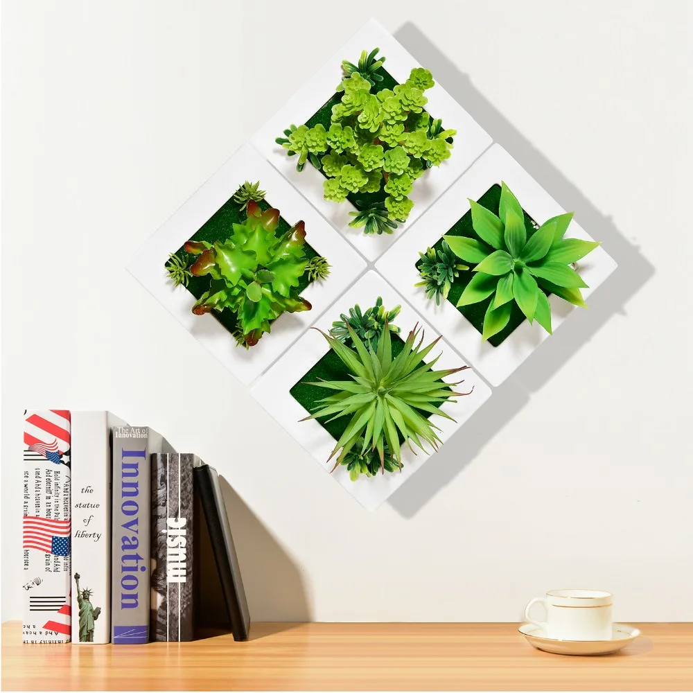 

Holder Home Garden Fake Succulent Plants Artificial Flowers Decorations Hanging Wall Decor Square 3D Plastic Flowerpots Set