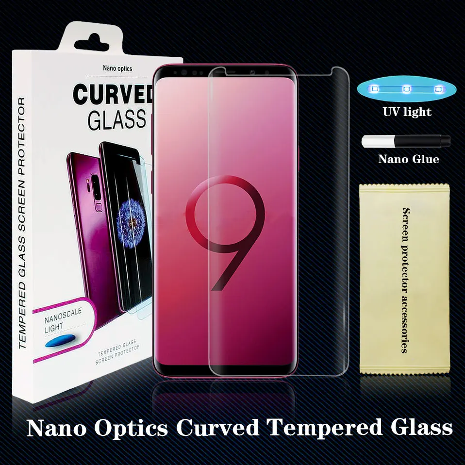 

2018 UV Glue Screen Protector Film For Samsung Galaxy S7 Edge S8 S9+ Plus Note8 Note 9 Tempered Glass Full Screen Coverage