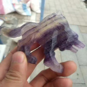 

Natural fluorite craft gift fluorite carving Wolf