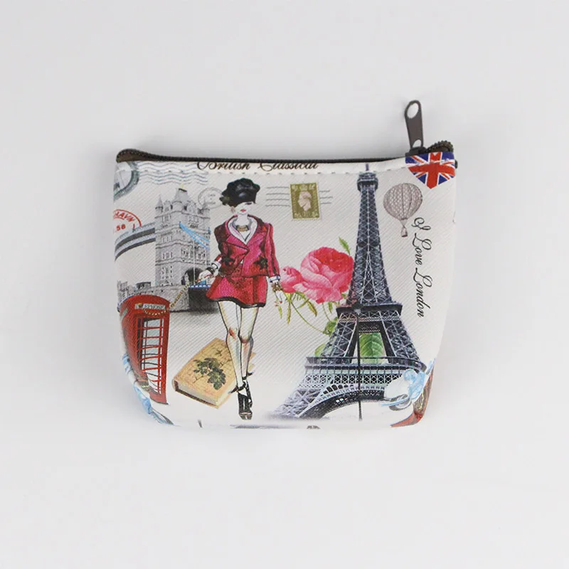 Hot Retro Paris Coin Purses Women Mini Wallets PVC Baby Girl Change Purse Children Zipper Pouch Card Coins Holders Clutch