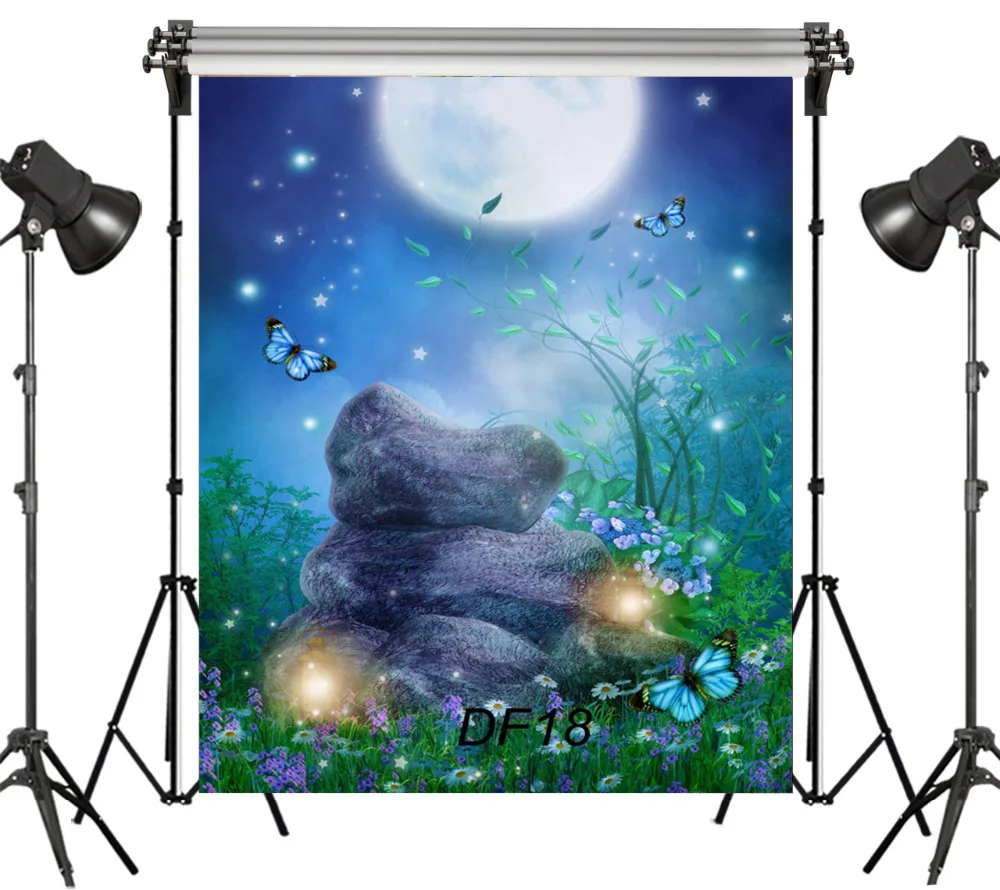5x7FT сказочный мир луна ночь бабочка Светлячок бесшовные моющиеся без складок