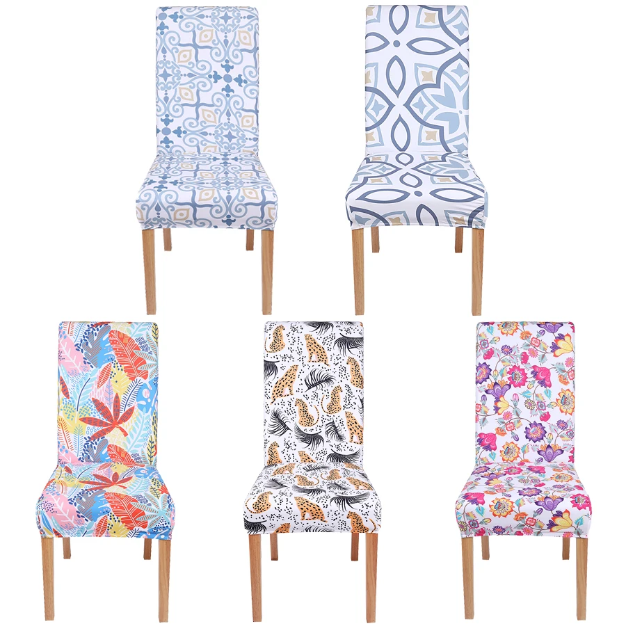 

decorUhome 1PC Floral Chair Cover flower leaves Seat Cover Removable Geometric Spandex Stretch Minimalist Dining Chair Protector