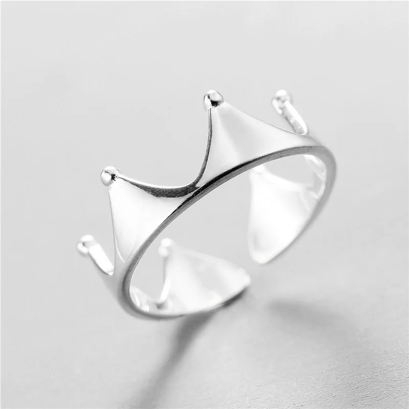 crown open Rings 100% Sterling 925 silver Jewelry Vintage Adjustable rings for women girl gift