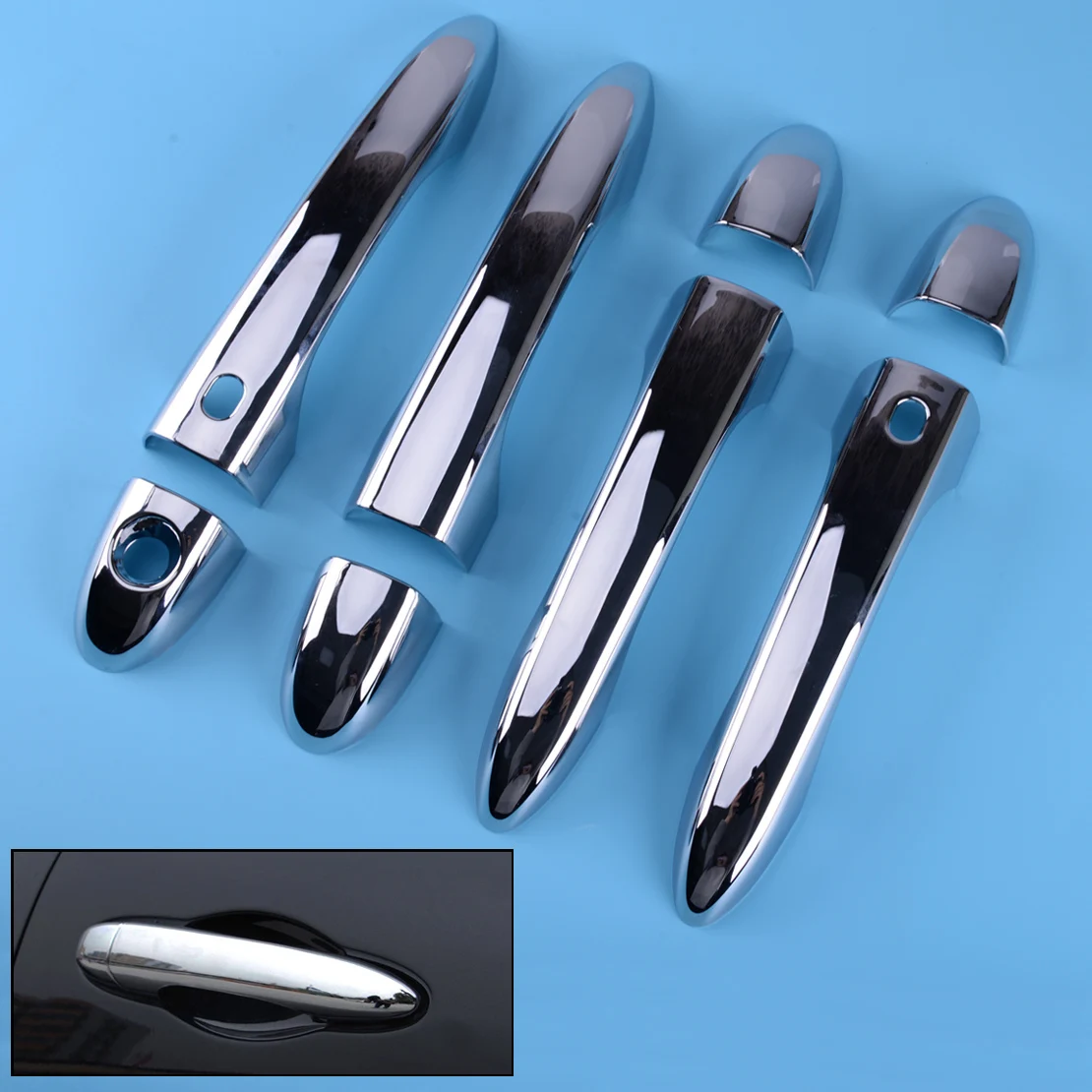 8×For Jeep Cherokee 2014 Chrome Smart Key Side Keyless Door Handle Cover Trim