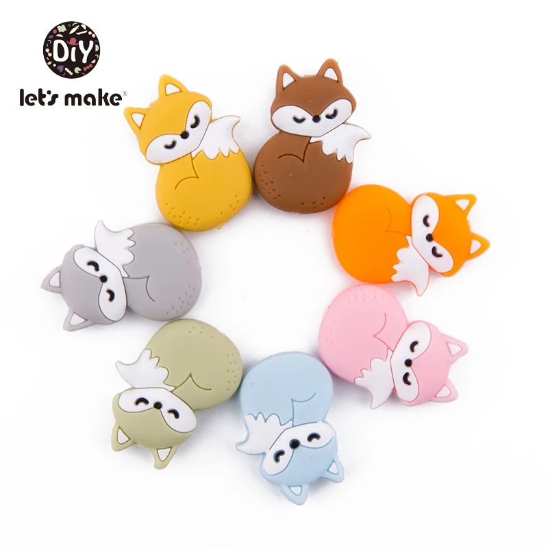 цена Let's Make Silicone Beads Teething Cartoon Fox Beads Animals 5pcs DIY Pacifier Clip For Children Newborn Baby Teether For Teeth