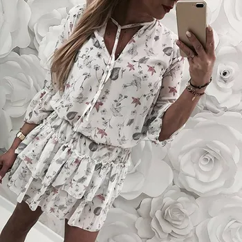 

Women Summer White Dress Flowers Pressure Roots Lace Up Half Shell Party Clothes Summer Dress 2019 Beach Clothes Vestidos