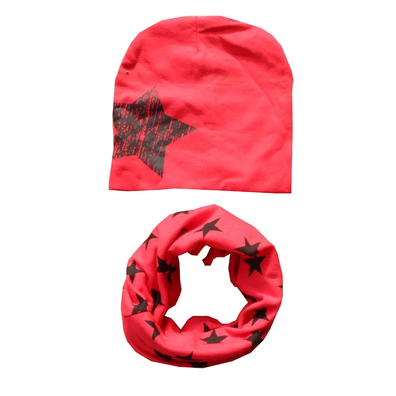 Весенние хлопковые детские наборы шарф шапка для маленьких мальчиков и девочек звезда шапки с принтом на осень-зиму крючком Детские