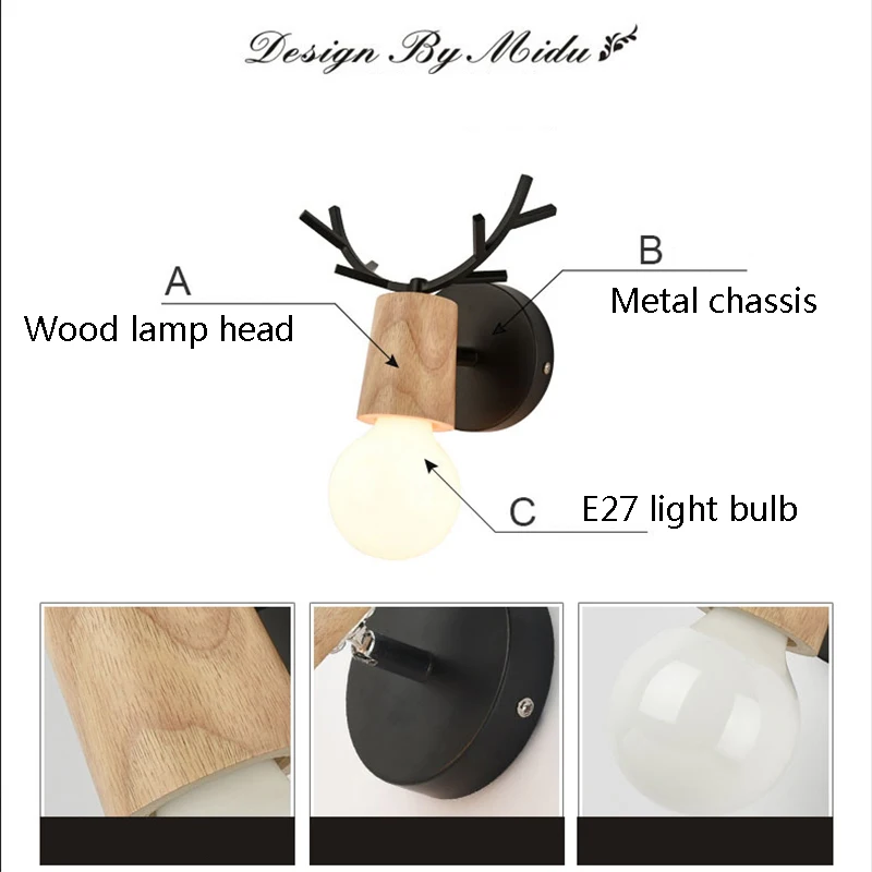 Скандинавский креативный настенный светильник с головой оленя E27 Теплый светильник Настенный светильник для кровати спальни гостиной двери коридора лестницы ресторана