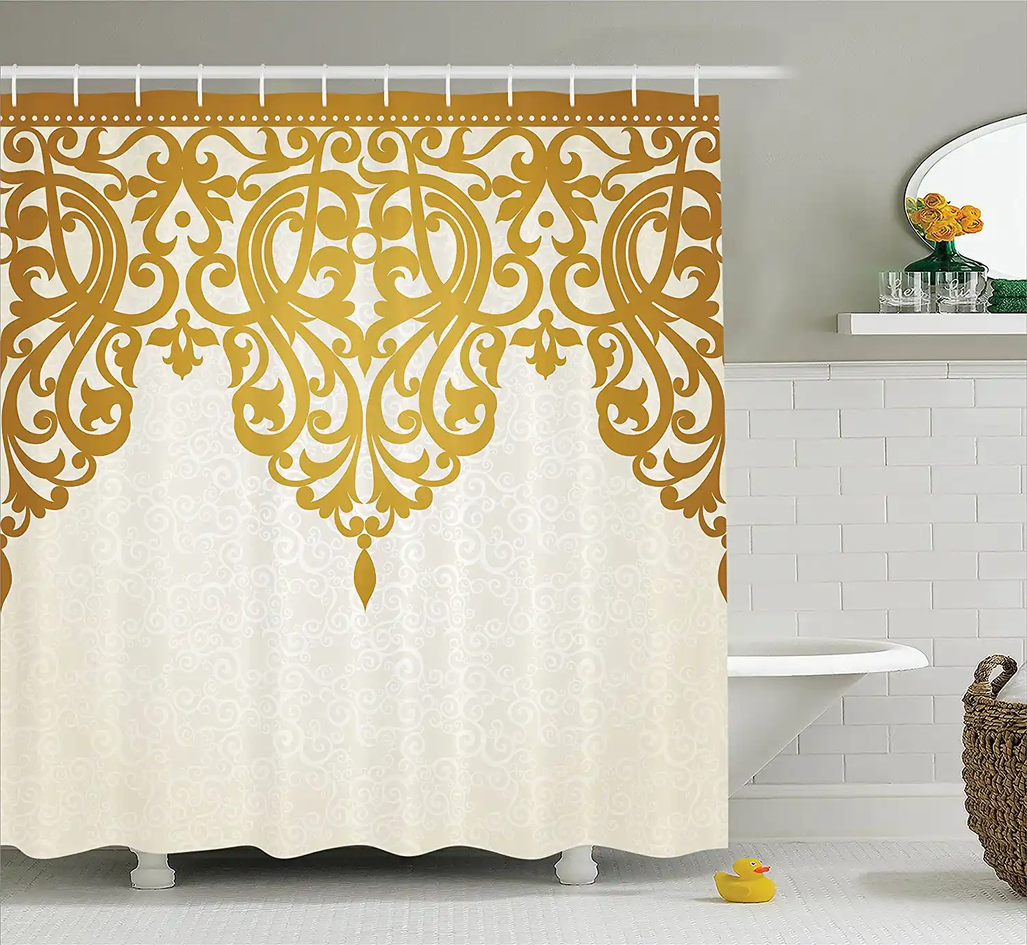 Moroccan Decor Shower Curtain Vintage Building Design Polyester Fabric