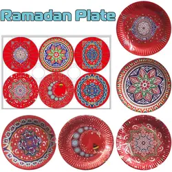Бумажные тарелки обеденный стол Декор Eid Mubarak Рамадан Мусульманский Исламский обратный отсчет украшения на день рождения орнамент подарок