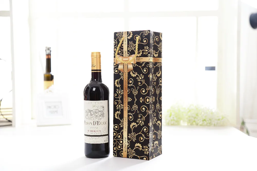 Красная картонная сумка для вина одна двойная бутылка с золотом веревка бант печать ламинированная водонепроницаемая сумка Коробка конфета подарочная упаковка