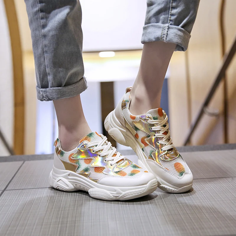 

Breathable Women's Platform Sneakers 2019 Summer Casual Shoes Women Chunky Sneakers Fashion Thick Sole Ladies Flat Dad Shoes