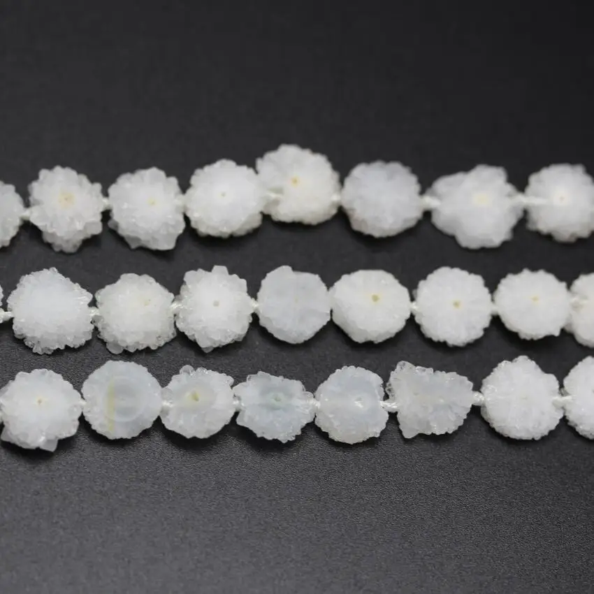 Approx 30pcs/str White Solar Quartz Sun Flower Shaped Loose Beads,Natural Druzy Raw Drusy Crystals Drilled Slab Pendants Bulk