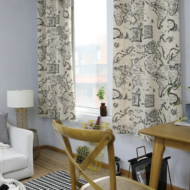 Map Curtain Tulle Plaid Blackout Home Decor Short For Living Map Curtain Tulle Plaid Blackout Home Decor Short For Living Room Linen Curtains Bedroom Customized