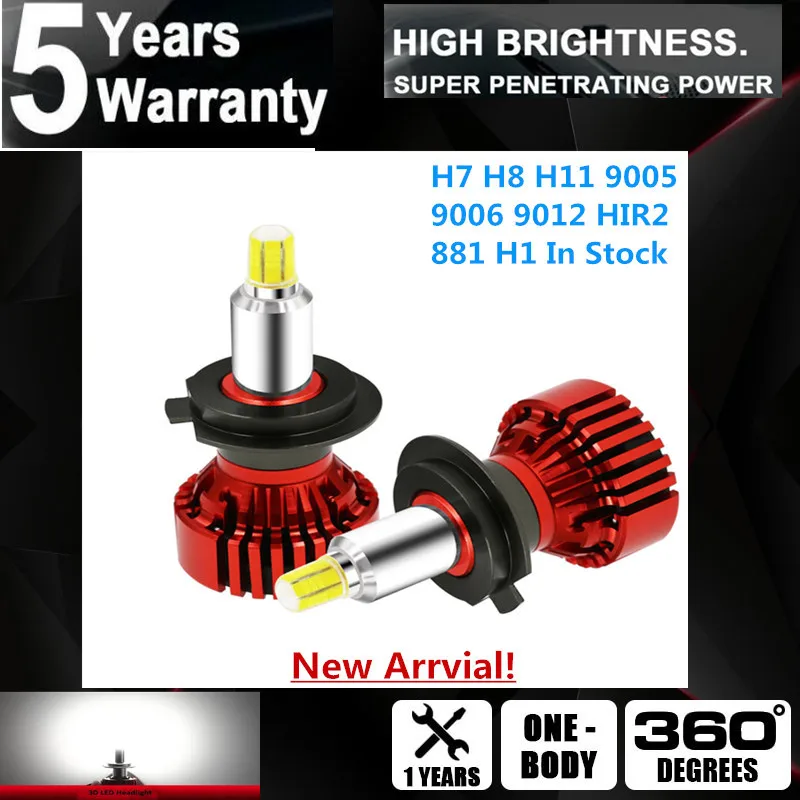 

Pair 6 sides H7 Auto Headlamp 6500K Light Bulb 12-30V Car Headlight H11 CREE Diode Chip LED H8 H1 9005 9006 9012 H10 72W IP68