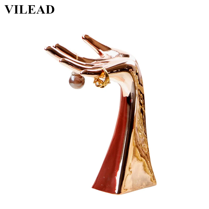 VILEAD 7'' Ceramic Hand Shaped Jewelry Stand Decoration Jewelry Holder