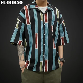 

FUODRAO Hawaiian Shirt Summer Half Sleeve Shirt Men Hip Hop Streetwear Oversized Shirt Striped Shirt Korean Men Clothing B034