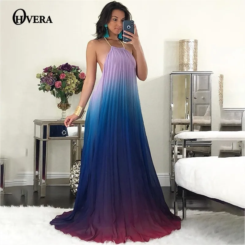 

Ohvera Halter Loose Chiffon Boho Beach Dress Women Backless Sexy Long Maxi Dress Elegant Bohemian Summer Dresses 2018 Vestidos