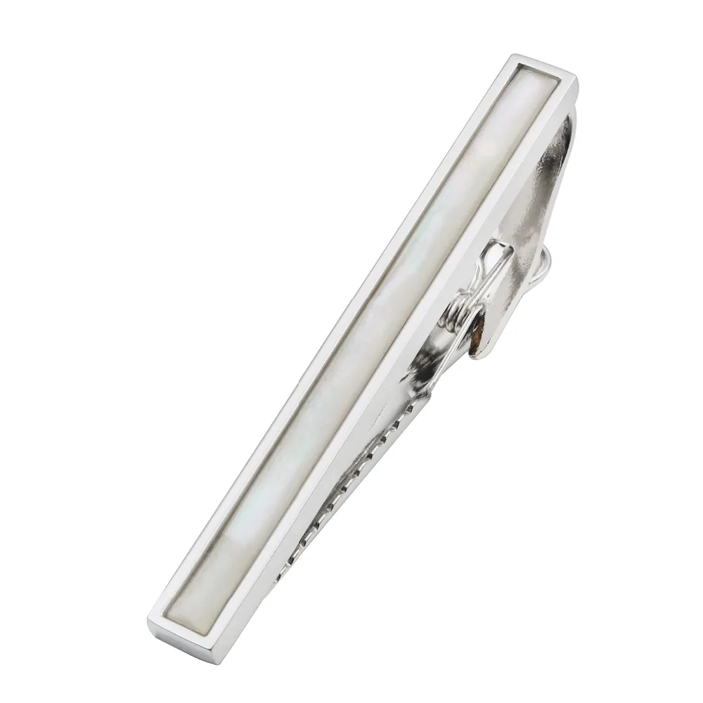 HAWSON Elegant White Mother of Pearl Stone Tie Clip Luxury Wedding Tie