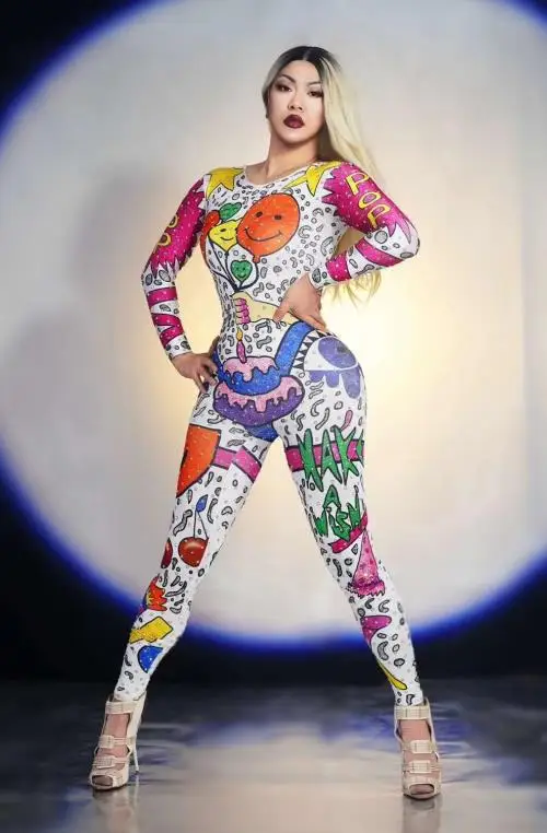 Женский сексуальный комбинезон с героями мультфильмов, наряд для выступления певца, праздничная одежда, танцевальный костюм, боди для выпускного вечера - Цвет: Jumpsuit