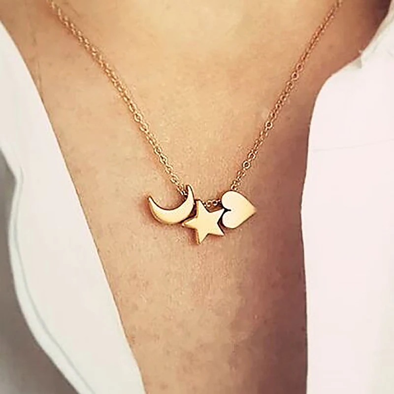 

Fashion Tiny Heart Necklace Personalized Star Moon Necklaces Pendants Gold Chain Jewelry For Women Accessories Best Friend Gift