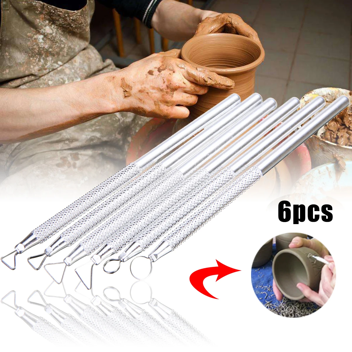 6pcs Sculpting Tools Clay Sculpting Wax Carving Pottery Tools Polymer Ceramic Modeling Kit Modeling Clay Tools High Quality