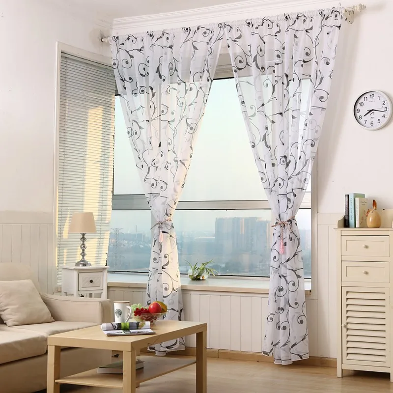 

Transparent Tulle Printing Curtain Bedroom Kitchen Office Short Tulle Window Door Curtain Living Room Decorations