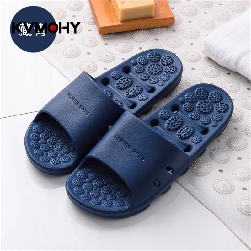 Мужские тапочки на плоской подошве прочные из ПВХ массажные сандалии с мягкой подошвой модные домашние тапочки для мужчин и женщин пляжные вьетнамки Шлепанцы - Цвет: navy blue