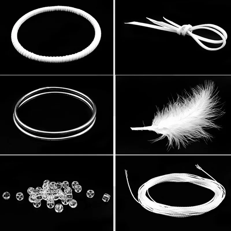 white Handmade Indian Dream Catcher with Leather Hoop feathers bead car or wall hanging decoration ornament (15)