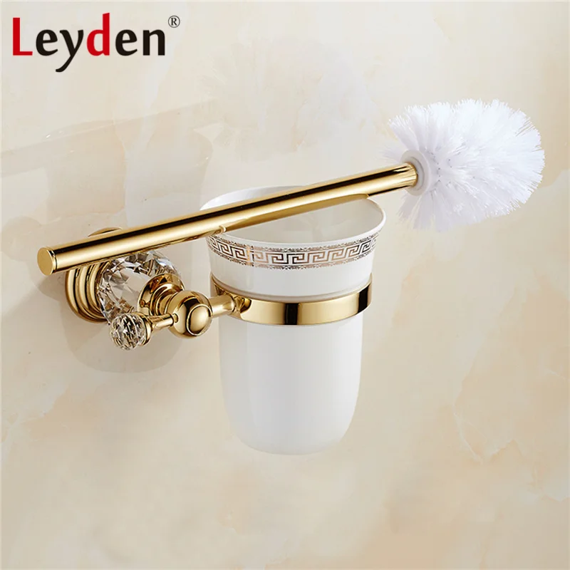 Leyden Luxury Crystal Toilet Brush Holder Gold Plated Toilet Brush Wall