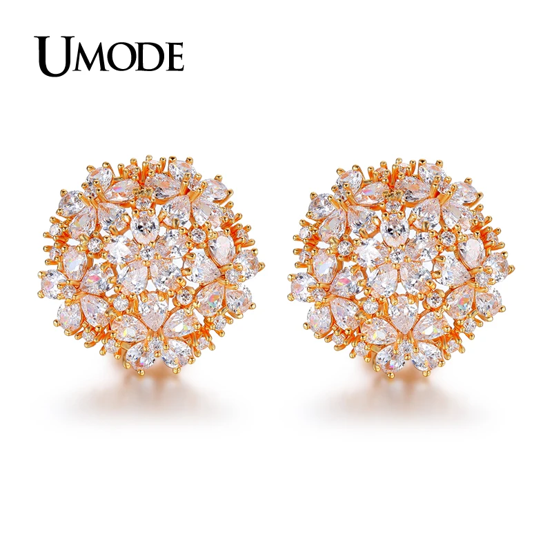 

UMODE Brand Cubic Zirconia Earrings For Women Jewelry Gold Color Flower Cluster Stud Earrings Boucle D'oreille Brincos AUE0188A