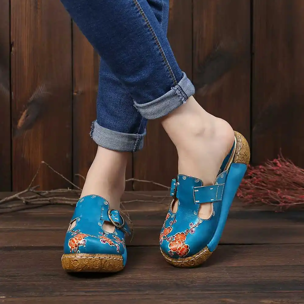 SOCOFY/сандалии на платформе из натуральной кожи с регулируемой пряжкой и цветочным узором в стиле ретро; богемная Женская обувь в стиле ретро