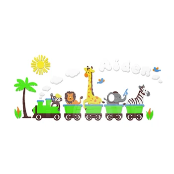 

Cute children's room animal small train waist line 3D acrylic wall stickers rail train stickers