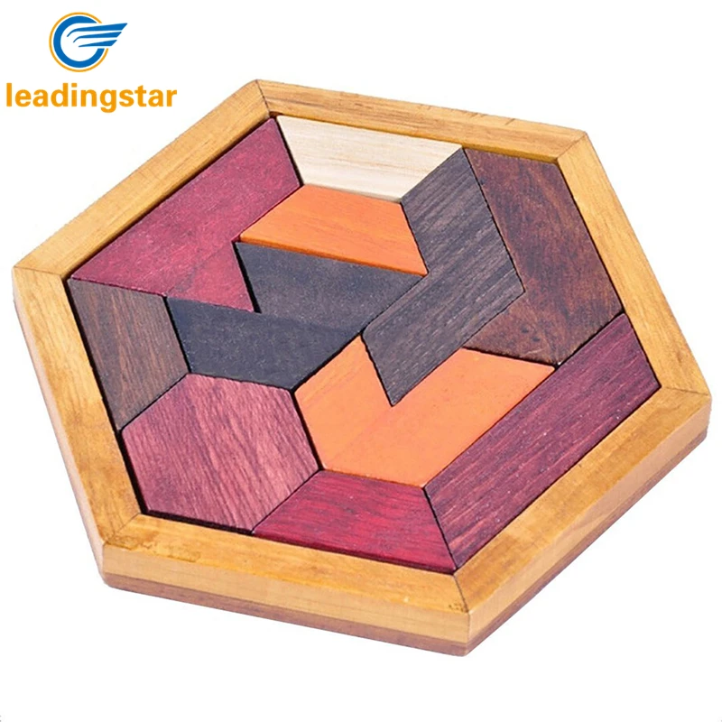 

RCtown Wooden Tangram Jigsaw Puzzles with Hexagonal Base Brain Teaser Intelligence Toy Gift for Kids Adult zk 15