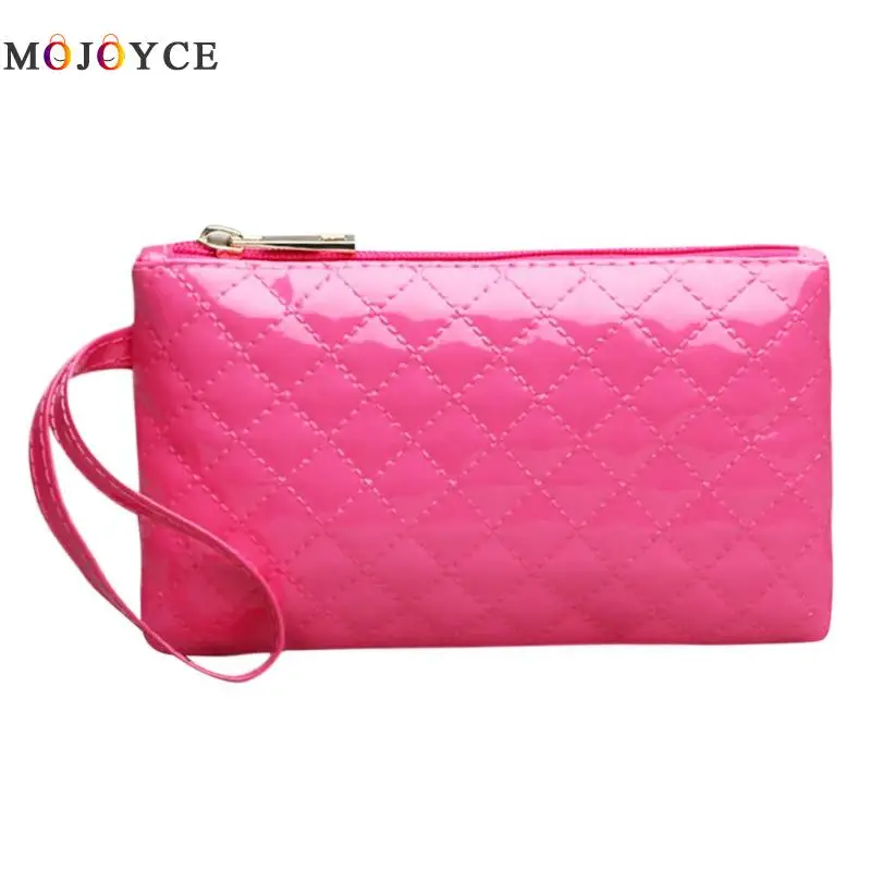 

20 X 13 X 1cm Women Lattice Pure Color Zipper Phone Coin Purses Female Plaid PU Leather Long Clutch Handbag
